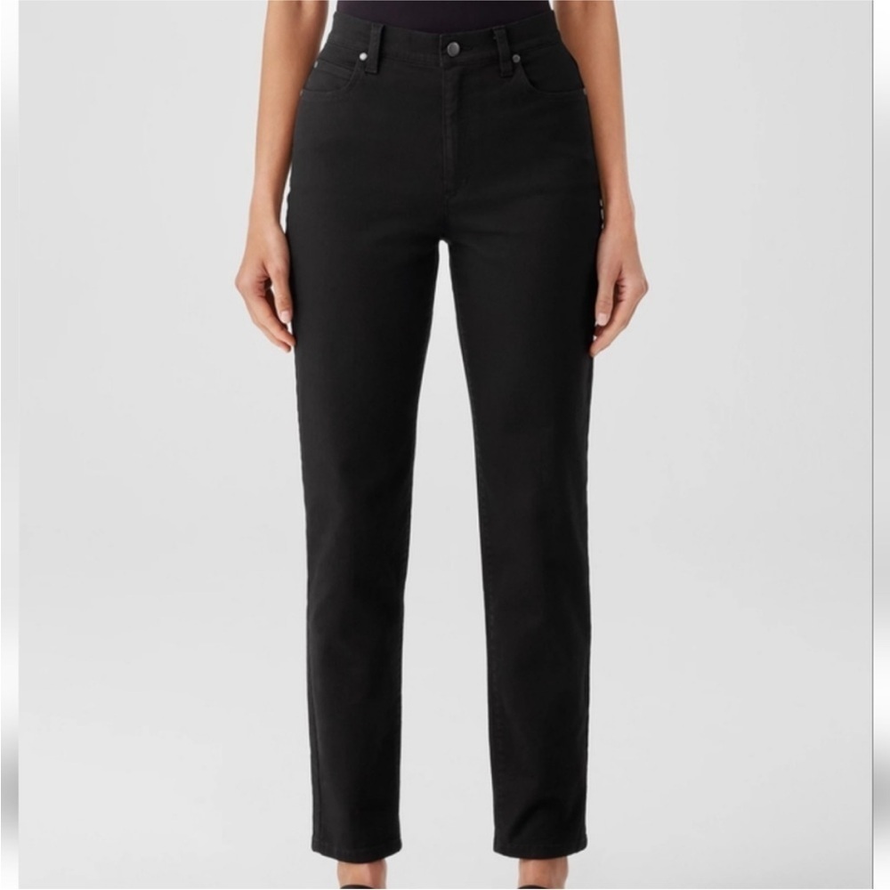 Eileen Fisher Black Straight Leg Jeans High Waist Organic Cotton Sz 6